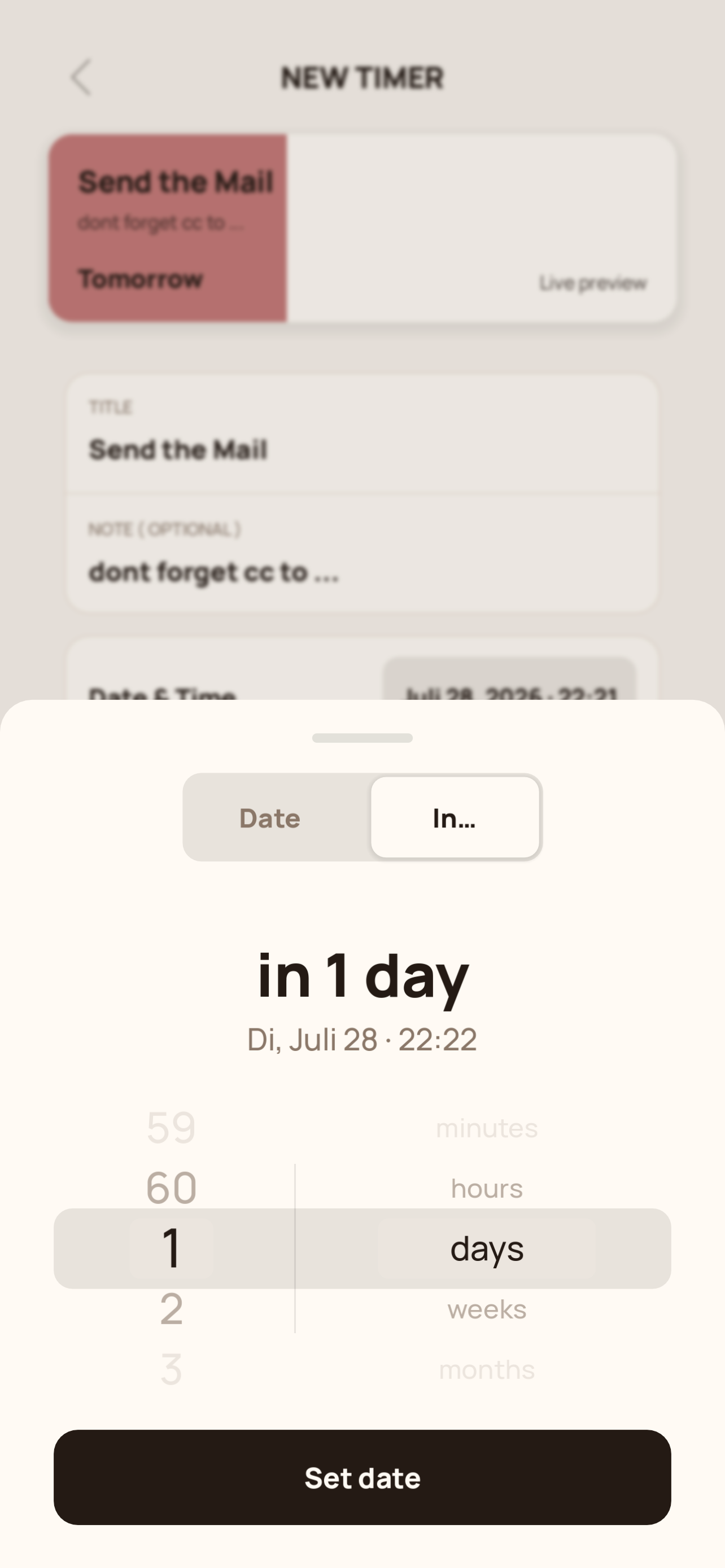 Reminder in 1 day